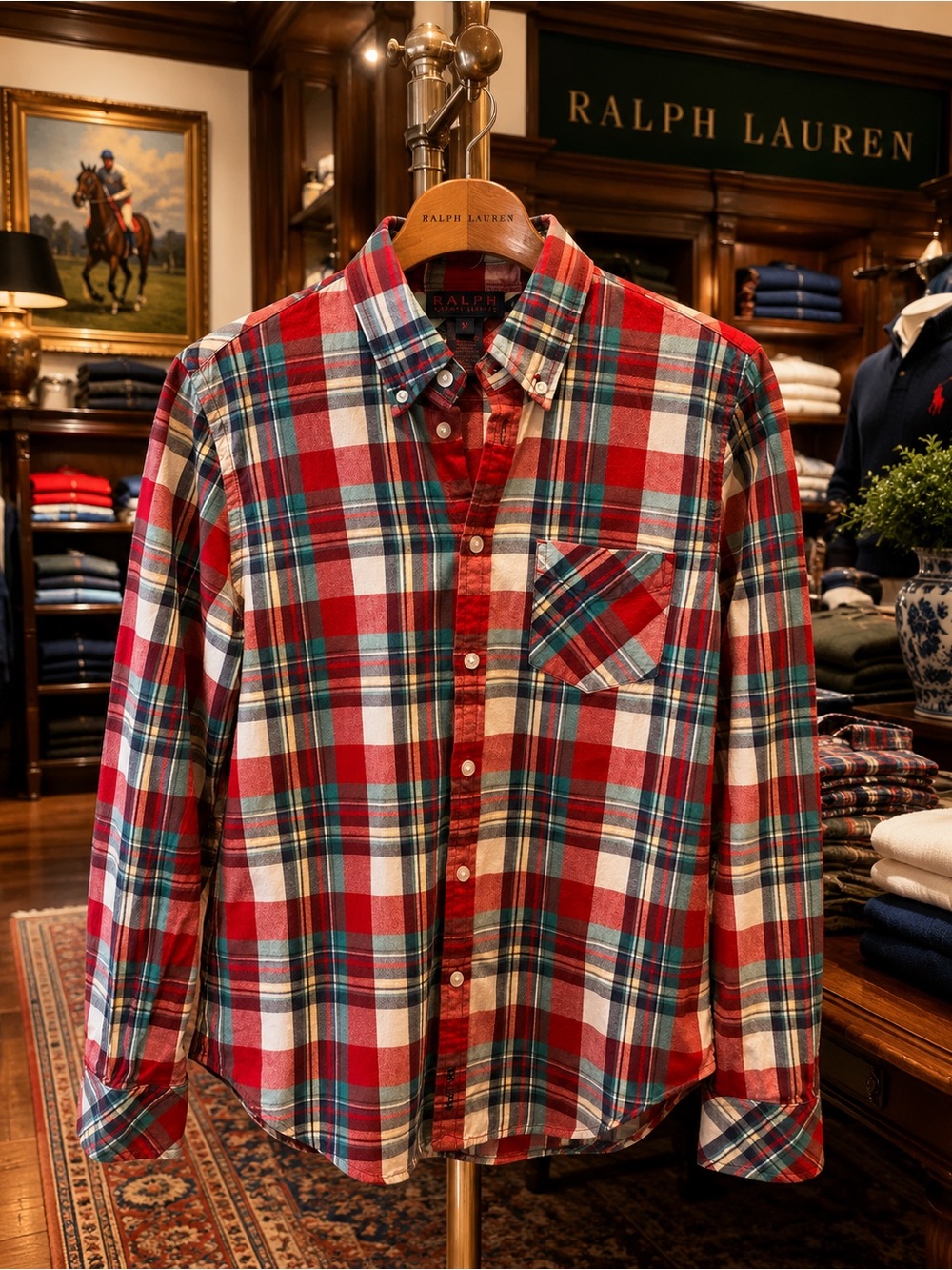 Ralph Lauren Women’s M Plaid Button Down Shirt Holiday Tartan Cotton